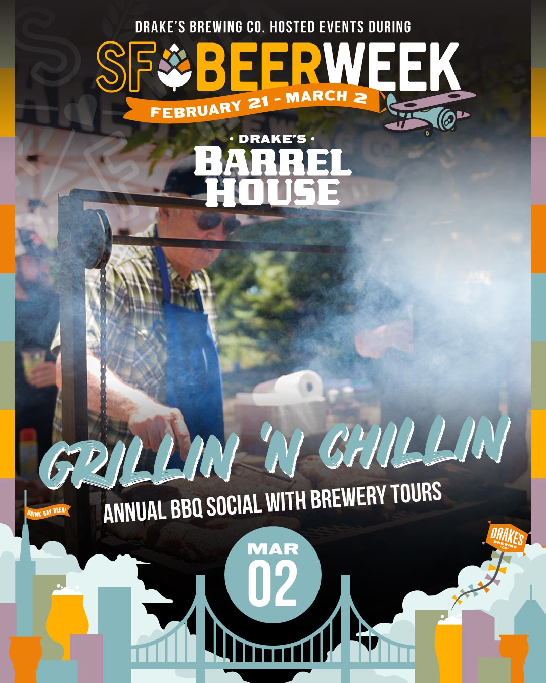 Grillin N Chilli SFBW BBQ social Sunday, March 2nd at Drake's Barrel House