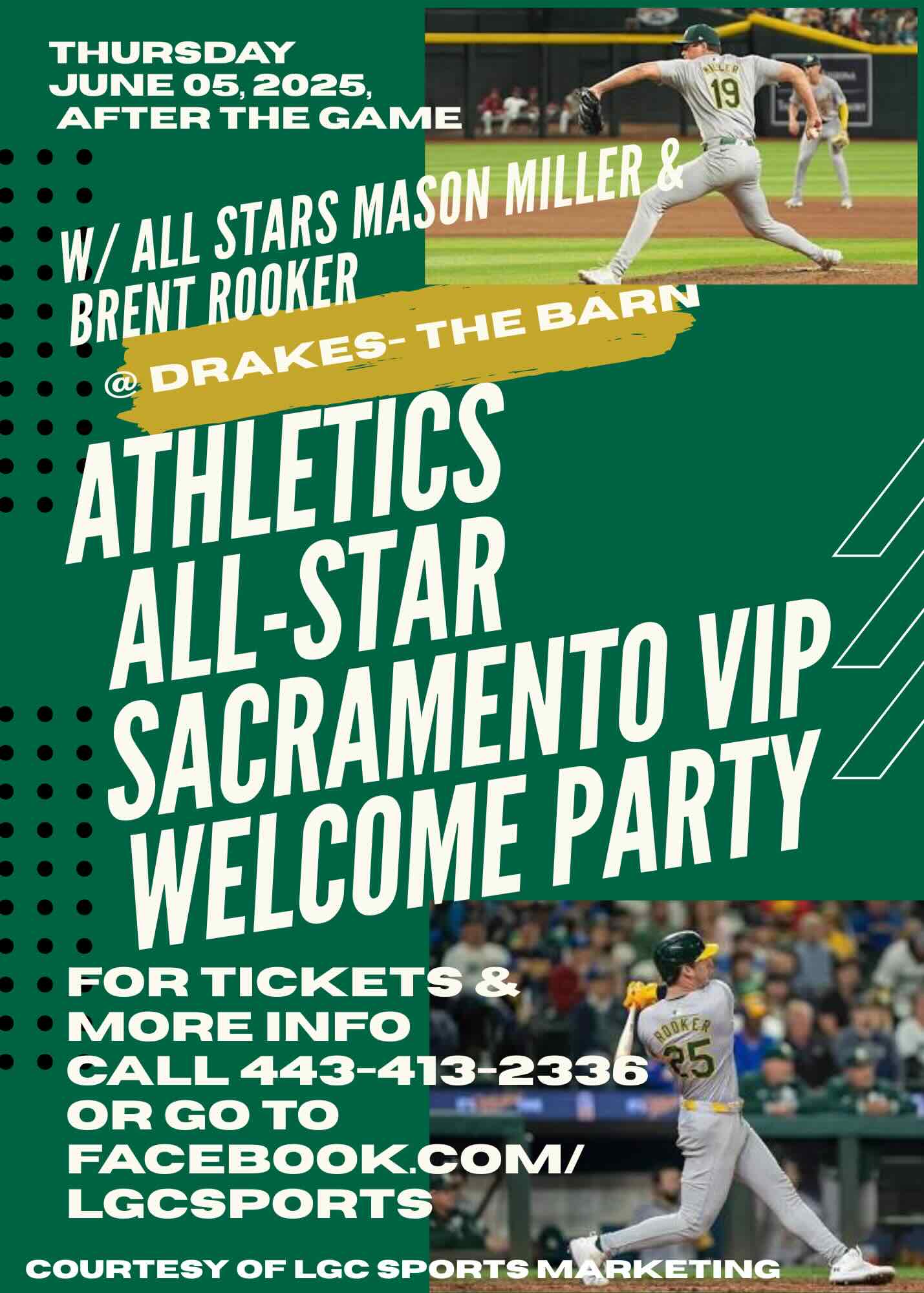 Athletics All Star VIP Autograph Event with Mason Miller and Brent Rooker on Thursday, June 5th at Drake's: The Barn
