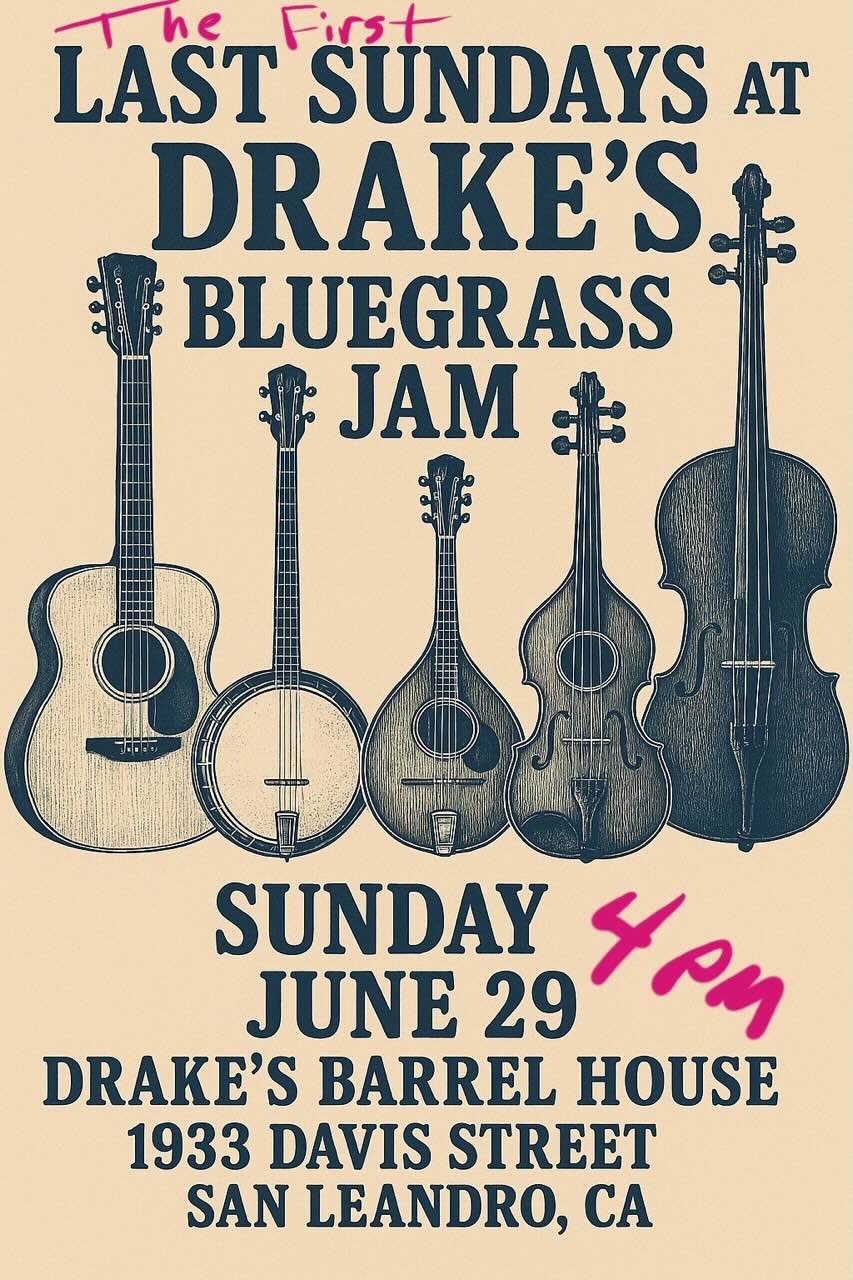 Bluegrass Jam Sunday, June 29th 4pm at Drake's Barrel House