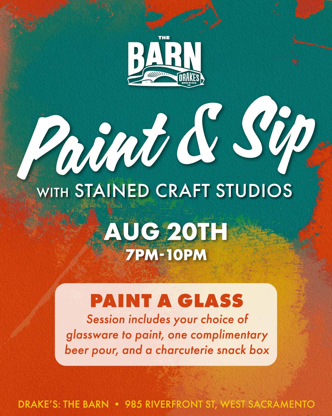 Paint & Sip with Stained Craft Studios Wednesday, August 20th 7-10pm at Drake's: The Barn