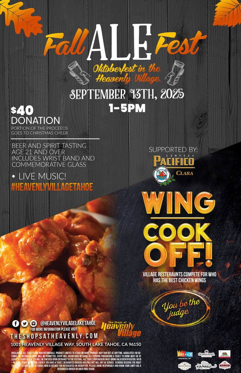 Heavenly Fall Ale Fest and Chicken Wing Festival at Heavenly Village Saturday, August 13th 1-5pm at Heavenly Village