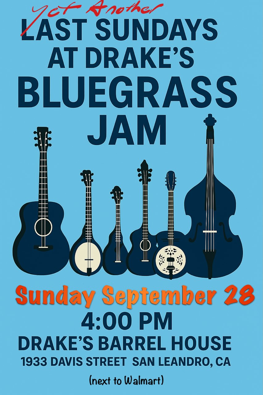 Bluegrass Jam onSunday, September 28th at Drake's Barrel House