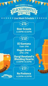 Flocktoberfest Live Music September 19th-21st at Drake's: The Barn