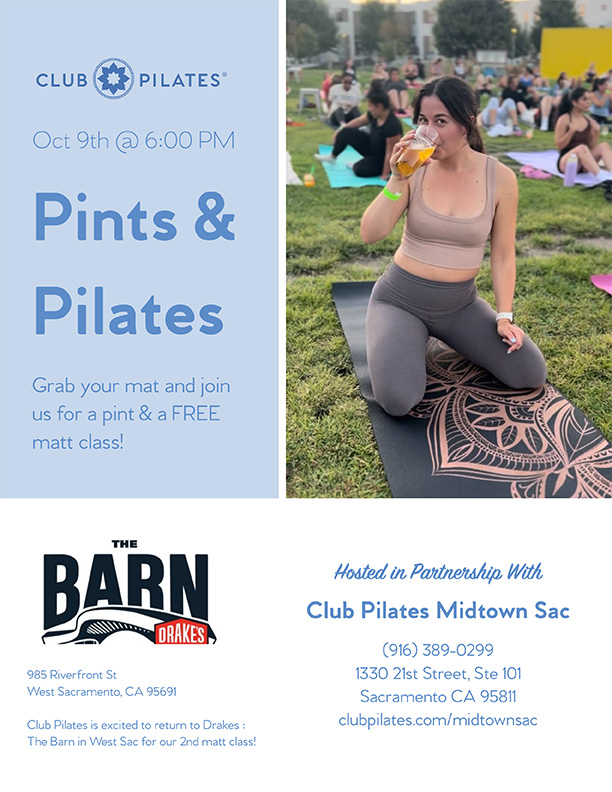 Pints & Pilates Thursday, October 9th 6pm at Drake's: The Barn