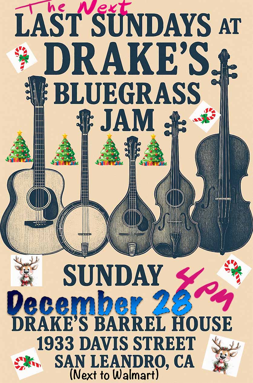 Bluegrass Jam Sunday, December 28th at Drake's Barrel House