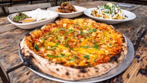 Chicken Fajita Pizza, Carne Asada Fries, Chicken Adobo Rice Bowl, Beef Bulgogi Rice Bowl