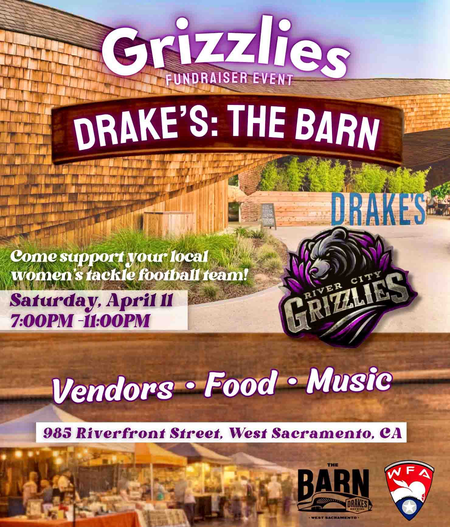 River City Grizzlies Night Market Friday, April 11th 7-11pm at Drake's: The Barn