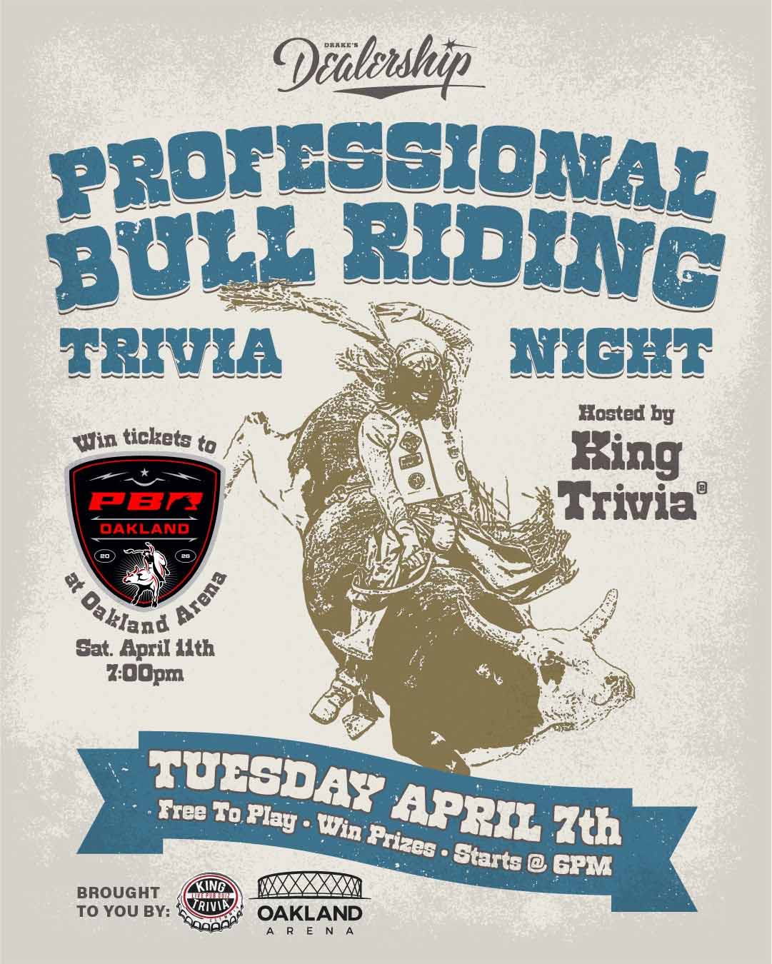Professional Bull Riding Trivia Tuesday, April 7th at Drake's Dealership
