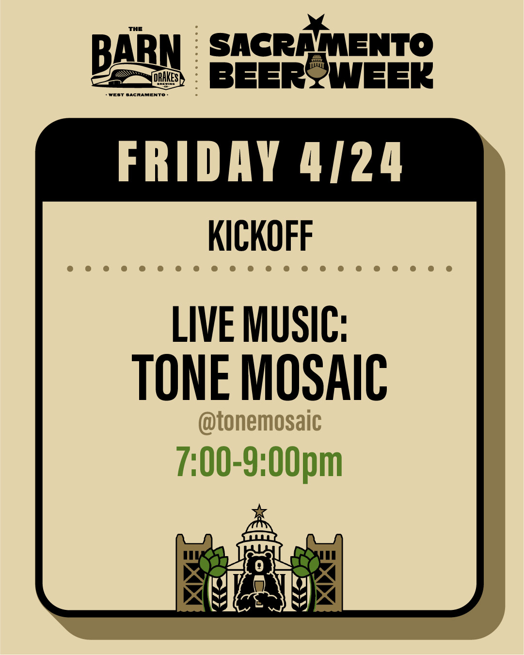 Tone Mosaic Friday, April 24th at Drake's: The Barn