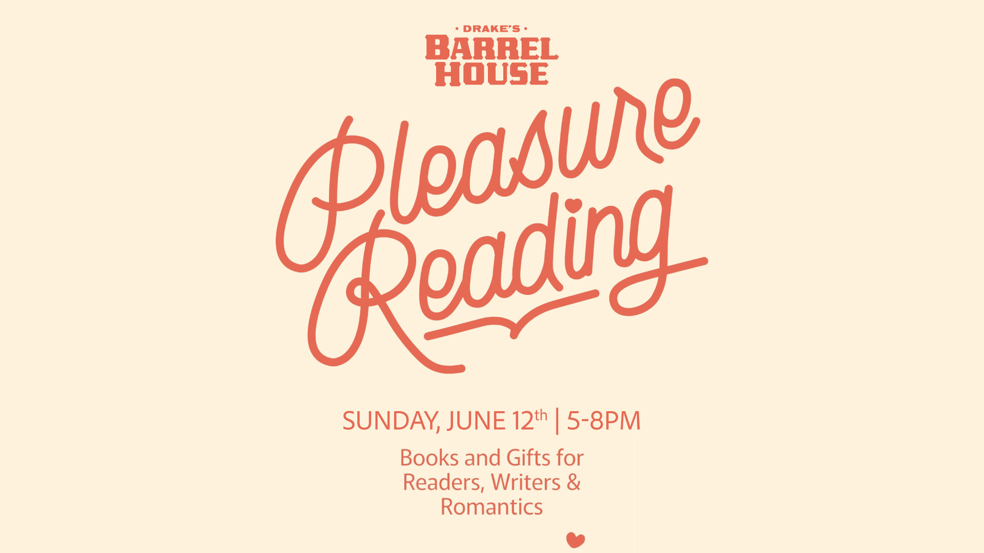 Pleasure Reading Pop-Up on Friday, June 12th 5-8pm at Drake's Barrel House